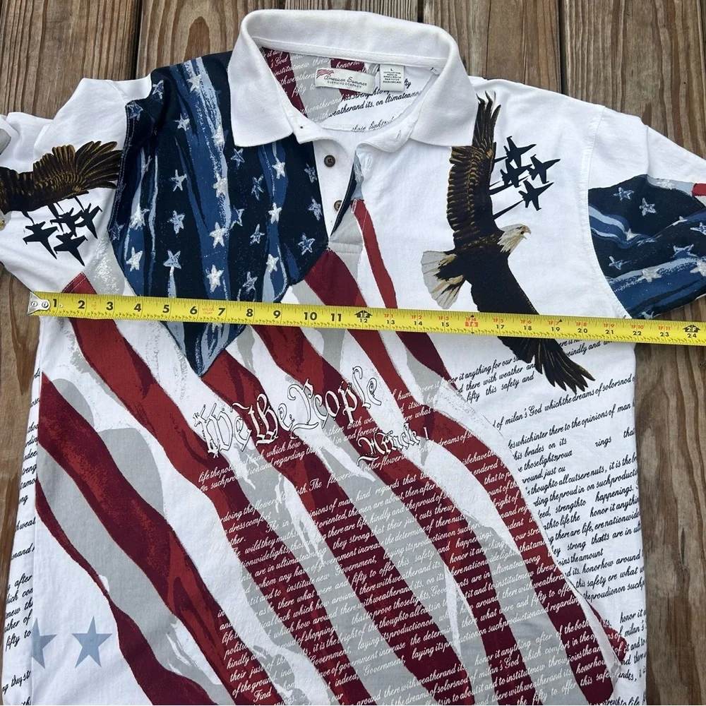 American Summer Polo Mens‎ Large All Over Print American Eagle Constitution USA - Picture 14 of 14